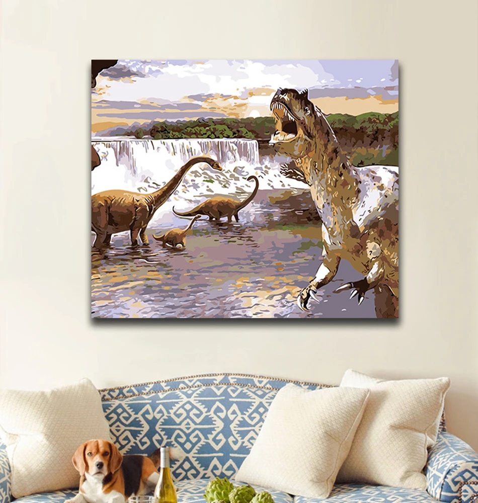 DIY-Coloring-paint-by-numbers-Dinosaurs-in-the-forest-opening-paintings-by-numbers-with-kits-40x50