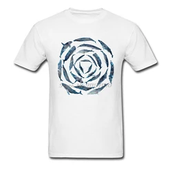 Sea Life Blue Whales & Dolphins Ocean Conservation O - Neck Cotton T - Shirt - XXXL (WHITE)