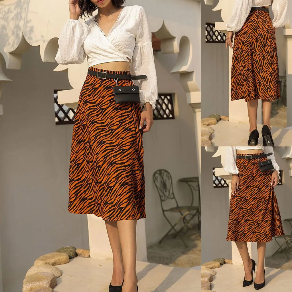 

New Autumn Winter Skirts Womens Korean Fashion High Waist Vintage High Waist Mid-Calf Print A-line Skirt Y813