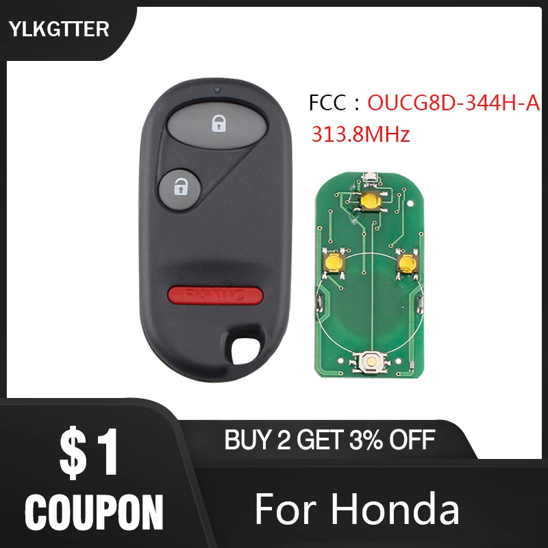 YLKGTTER дистанционный ключ для Honda 313 8 МГц 2 + 1 кнопки 2002 2003 2004 FCC: 1. без ключа установки