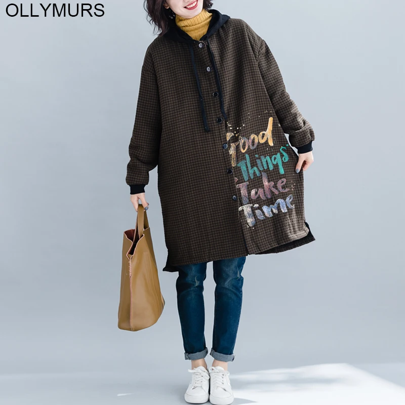 

Plus Size Hooded Long Jacket Coat Women Cartoon Print Velvet Thicken Jackets Casual Loose Hat Parka Mujer Coats 2019 New Winter Cartoon Printing Coats