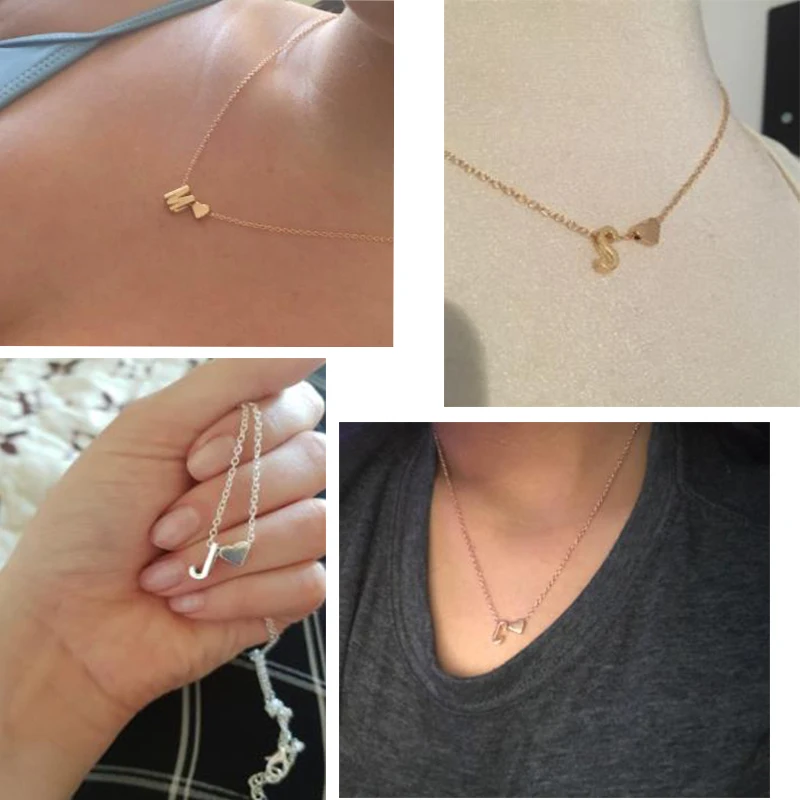 Fashion Tiny Heart Dainty Initial Necklace Gold Silver Color Letter Name Choker Necklace For Women Pendant Jewelry Gift