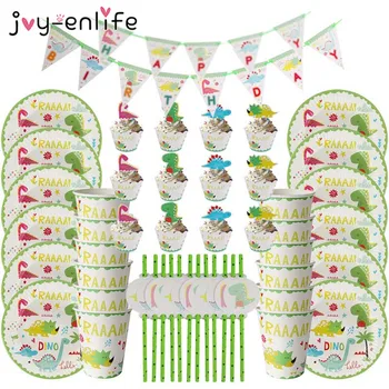 

49pcs Dino Happy Dinosaur Theme Party Kids Boy Birthday Party Decor Baby Shower Party Dinosaur Parties Disposable Tableware Set