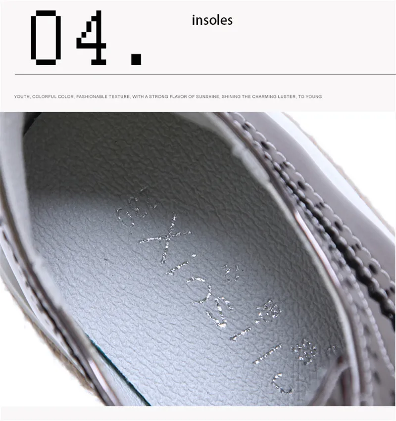 Patent Leather Women Platform Oxfords Brogue Flats Shoes Lace Up Square Toe Brand Female Footwear Shoe For Women Creepers Silver (5)