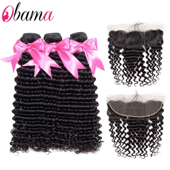 

Deep Wave Bundles With Lace Frontal Brazilian 2/3/4 Bundles With Lace Frontal Natural Color Human Hair Bundles With Frontal Hair