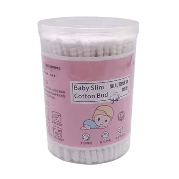 

180 pcs/box Fine Paper Stick Spiral Head Baby Ear Nose Cleansing Cotton SwabsB