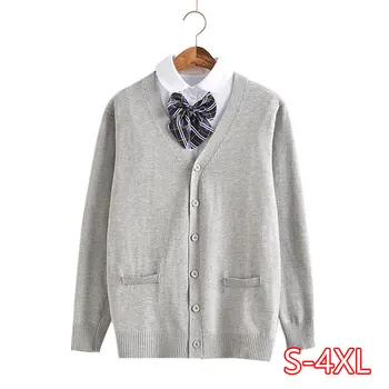 

Spring Autumn Japanese School Uniform Cardigans Solid Color School Girls Knitwear V-neck Sweater 2020