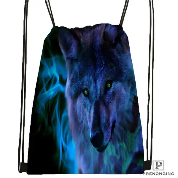 Drawstring Backpack Custom wolf_moon_by_kyghost@ 03-походная сумка на шнурке милый рюкзак для детей(черная спинка) 31x40 см#180611-03-107 - Цвет: Drawstring Backpack