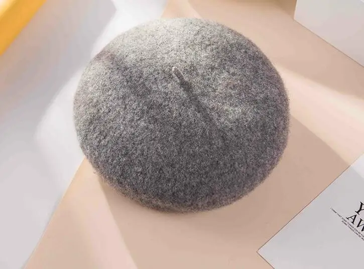 Grey H3561, женский шерстяной берет, шапка, Осень-зима, теплая, повседневная, одноцветная, шапка, женская, Корейская, высокое качество, модные, японские, простые головные уборы - Цвет: Grey