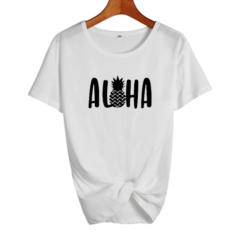Надпись "Алоха Гавайи" Harajuku tumblr футболка летние хлопковые топы женские футболки с принтом ананаса каникулы Графические футболки черные белые футболки