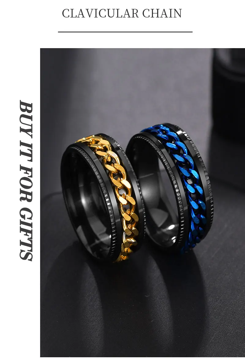 UZone Punk Rock Spinner Ring Stainless Steel Chain Rotable Rings for Men Women Accessories Couple Rings Xmas Gifts