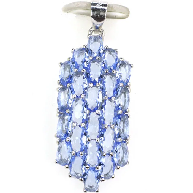 Real Blue Sapphire 34x14 мм серебро 3,0 г настоящий зеленый изумруд фиолетовый танзанит Женская Настоящая 925 твердая Подвеска из стерлингового серебра - Цвет камня: Real Blue Sapphire