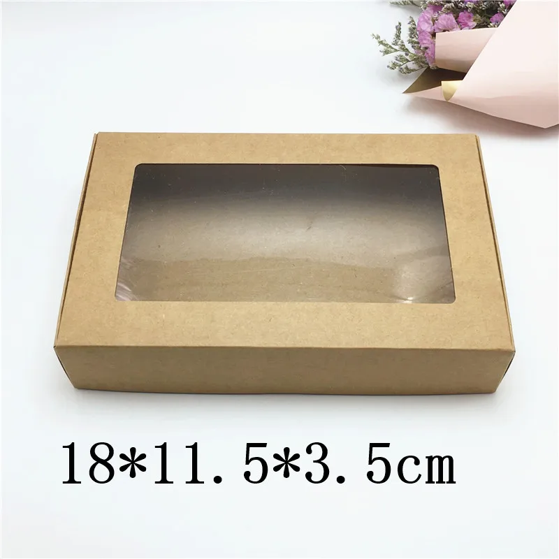 50Pcs Deluxe Kraft Paper Gift Packing&Jewelry Display Box With Clear PVC Window Party Candy Box Brown Package Window Gift Boxes - Цвет: 18x11.5x3.5cm