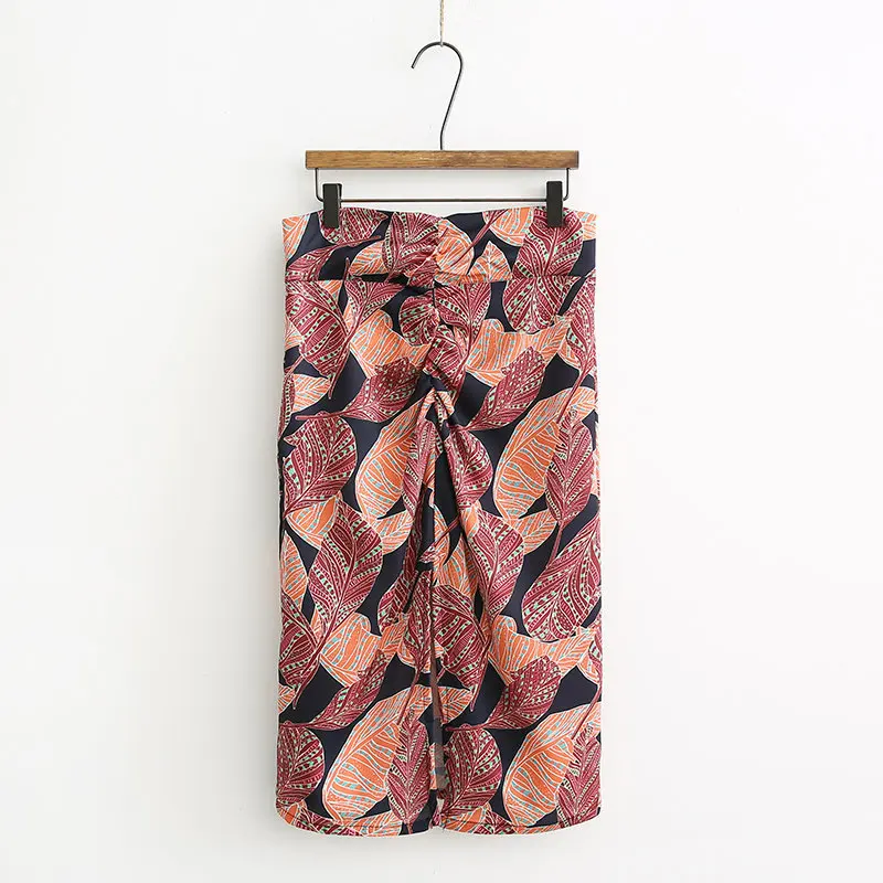 

WOMEN'S Dress Western Style 2019 New Style High-waisted Pleated Ornaments Leaf Printed Skirt Slit-Front Skirt WOMEN'S Dress