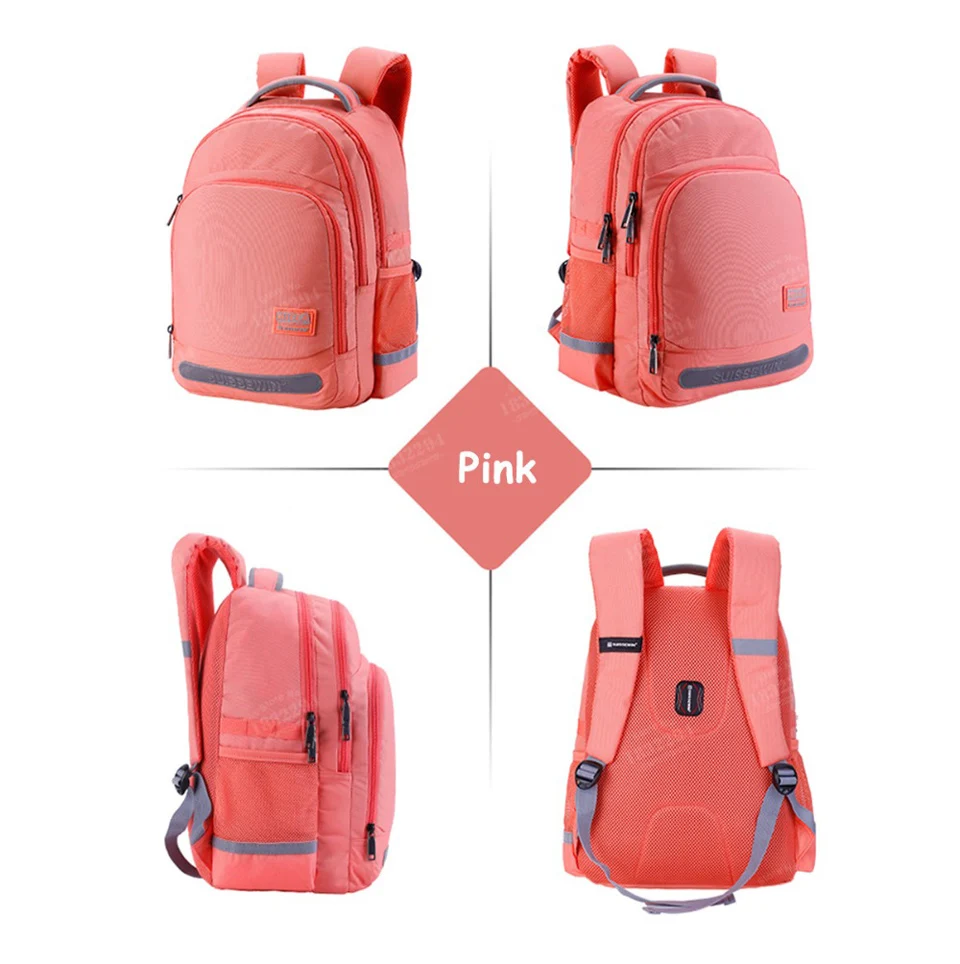 Новинка, швейцарская брендовая сумка, розовые сумки, тканевая школьная сумка, фосфоресцирующая сумка, водонепроницаемый школьный рюкзак для девочек и мальчиков-подростков