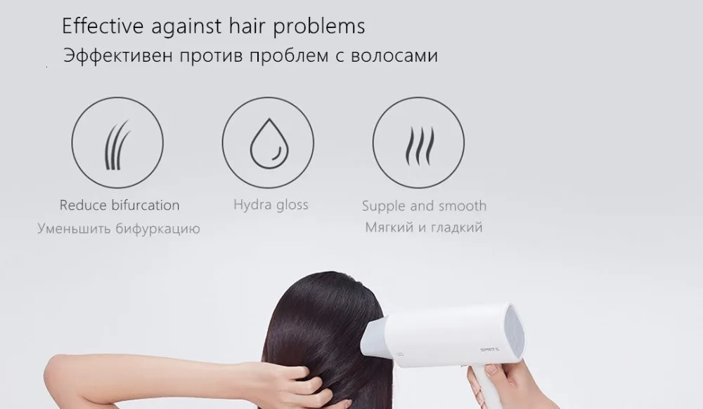 Фен Xiaomi Mijia SMATE для путешествий, бытовой фен, инструменты для укладки волос, фен для горячей и холодной воды 220 В 1600 Вт