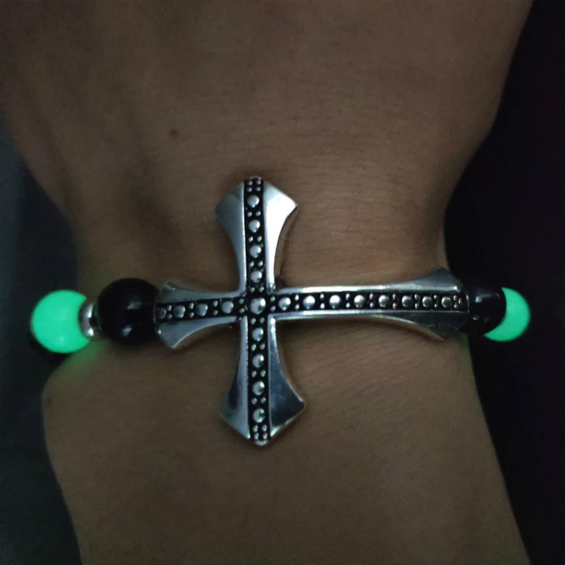 

Punk Style Luminous Cross Wishing Bracelets Glow In The Dark Fluorescence Stone Vintage Bracele Men Women Fashion Jewelry Gifts