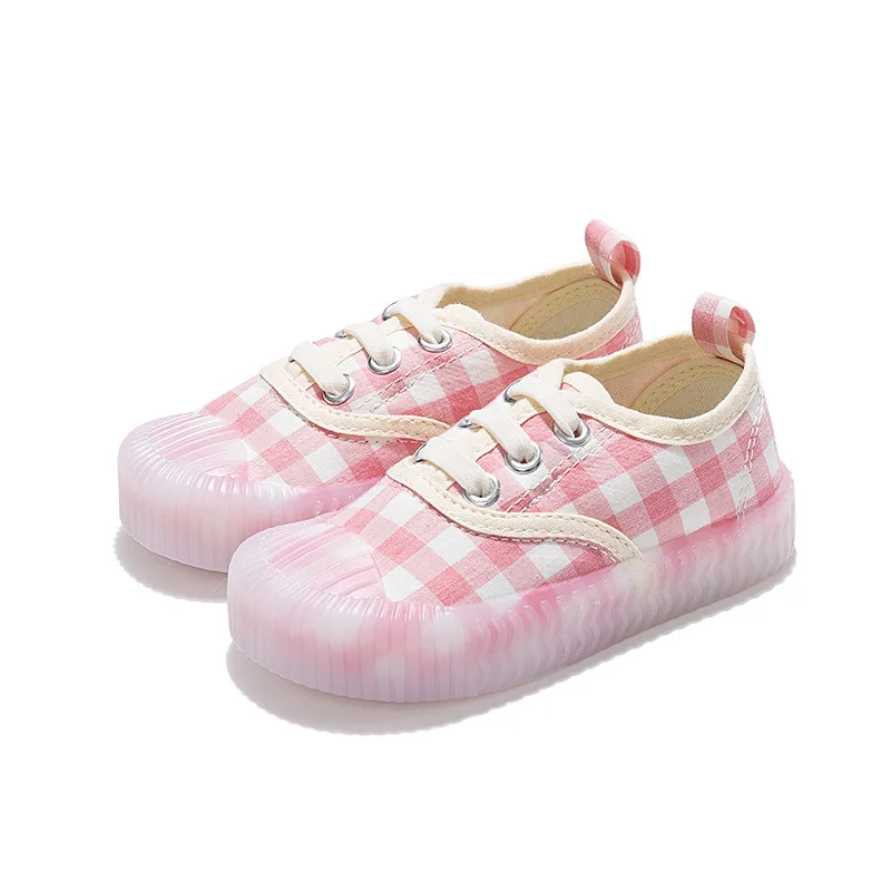 Boys and Girls Canvas Shoes 2022 New Children Lattice Canvas Shoes Biscuit Shoes Soft Breathable Cloth Shoes Four Seasons Hot
