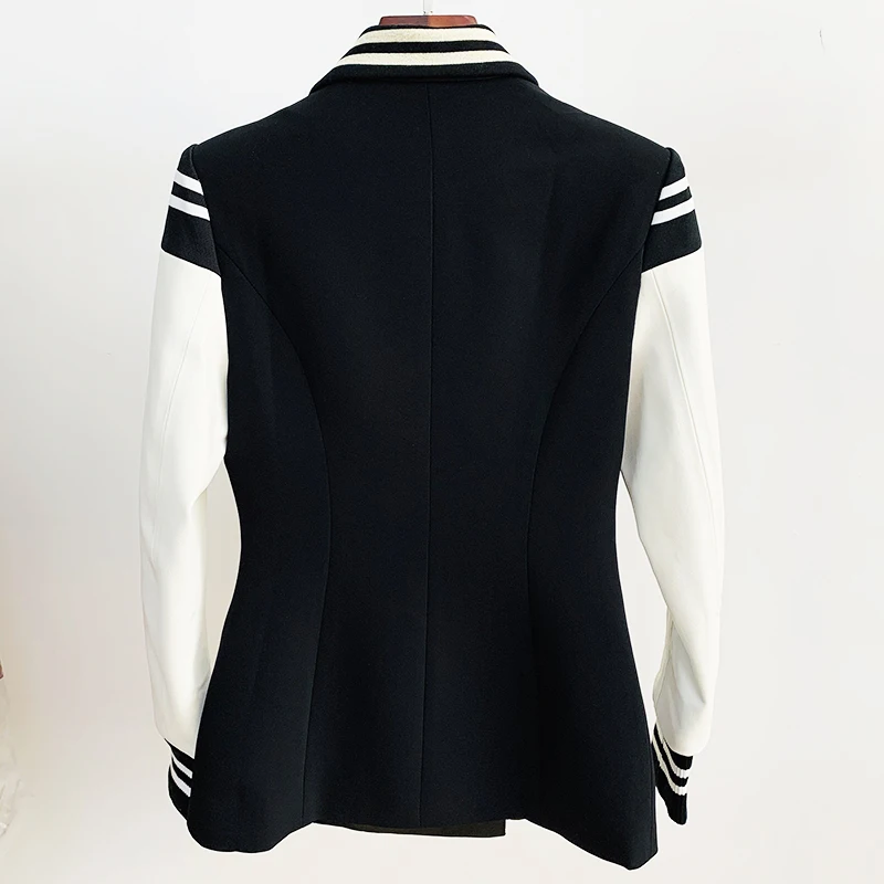 HIGH STREET New Fashion 2024 Classic Varsity Jacket Women's Lion Buttons Double Breasted Leather Sleeve Patchwork Blazer 3