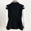 HIGH STREET New Fashion 2024 Classic Varsity Jacket Women's Lion Buttons Double Breasted Leather Sleeve Patchwork Blazer 3