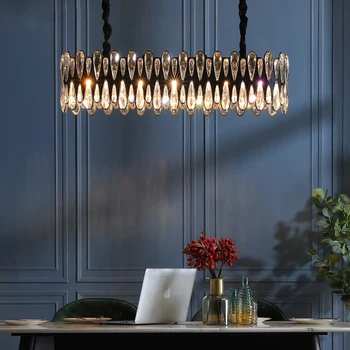 

New Luxury Rectangle Crystal Black Chandelier Lighting For Dining Room LED Bulbs Light Fixtures Home Decoration Hanging Lamps