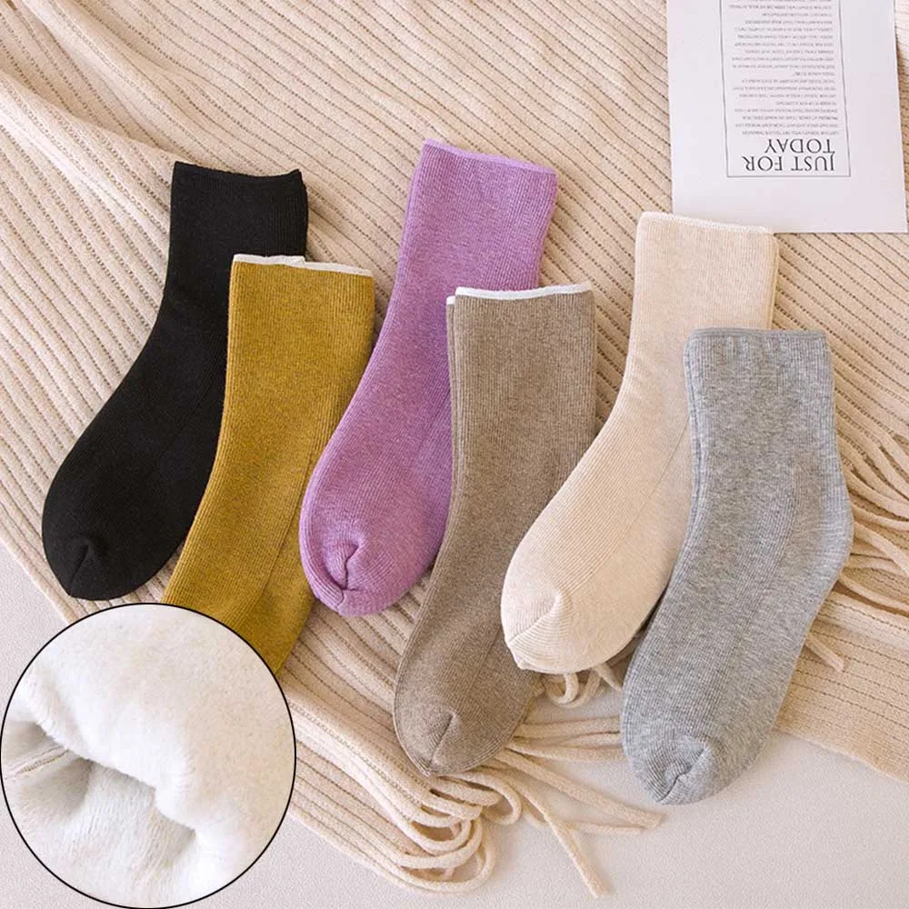 Осенне-зимние новые женские бархатные носки, теплые толстые однотонные домашние носки-тапочки, мягкие милые хлопковые зимние носки