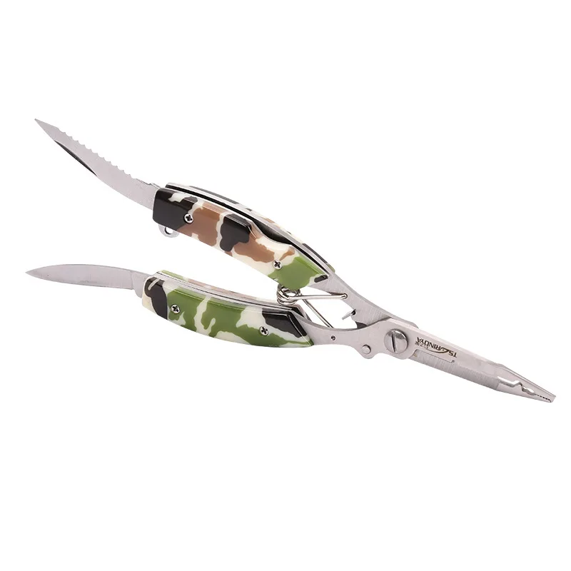 

Trulinoya Open Small Double Coils Forceps Camouflage 16 Cm 120G Shear Pe Line Stainless Steel Clamps Fishing Plier