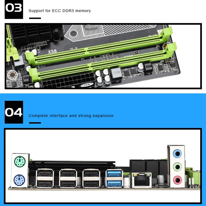 X58 LGA 1366 материнская плата LGA1366 поддерживает регистровая и ecc-память DDR3 и процессор Xeon USB3.0 AMD RX Series