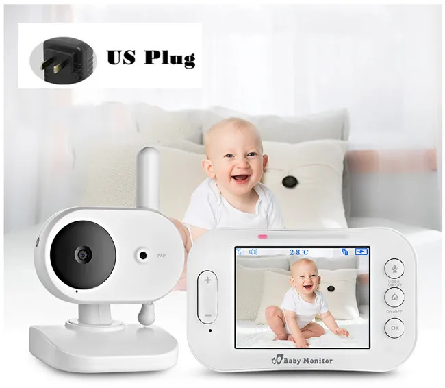 US Plug Видео радионяня беспроводной 3,5 дюймов ЖК-экран дисплей колыбельные встроенный няня детская камера Vox режим ночного видения двухстороннее аудио - Цвет: US Plug