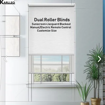 

Double Roller Blinds Dual Curtain CUSTOMIZE SIZE Combine Sunscreen and Jacquard Blackout Fabrics