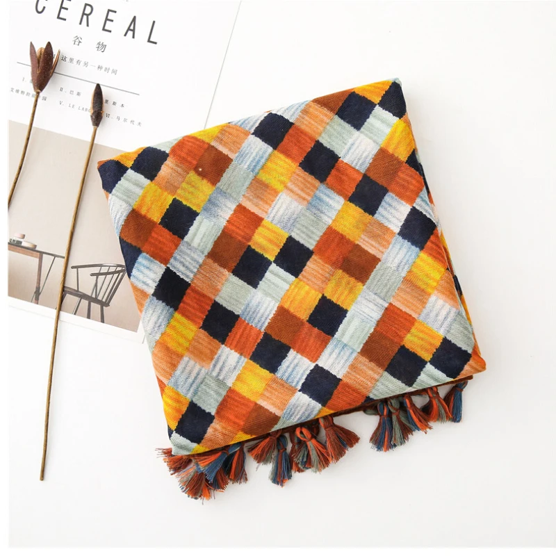Fashion Women grid Scarf Long size 180x90cm Cotton scarves Winter Lady Scarves Soft Shawl Wrap Scarf Elegant for Christmas  (44)