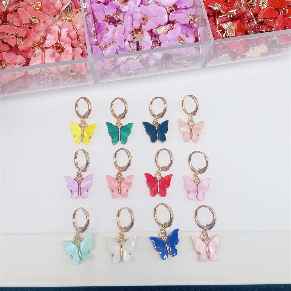 JQ 다색 아크릴 나비 참, 팔찌 목걸이 귀걸이 쥬얼리 만들기 용품, 귀여운 곤충 합금 액세서리, 20 개