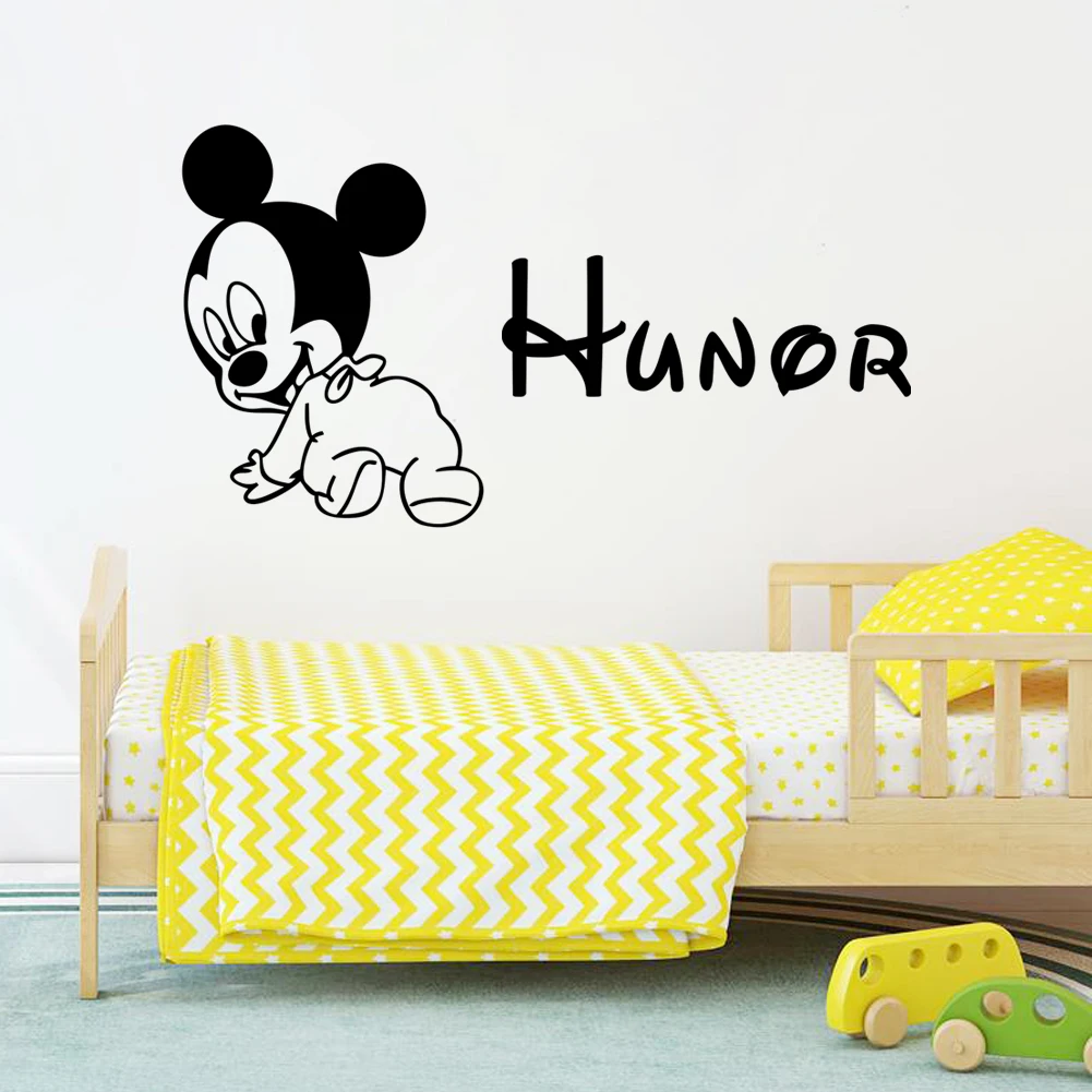 Disneycute Микки Маус Пользовательские Дети Имя детские наклейки на стены для детской