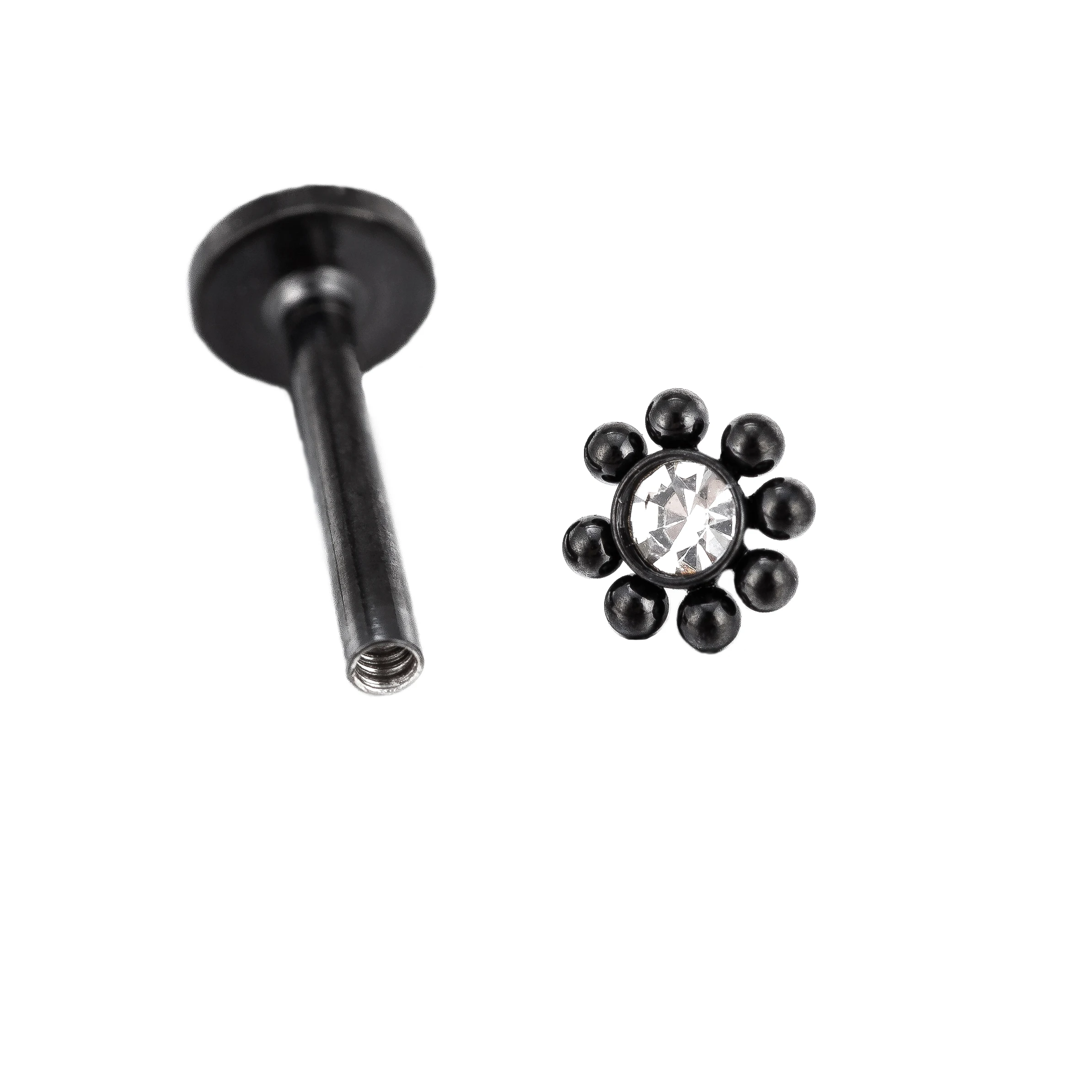 50pcs Lip Stud Labret Bar Clear CZ Gem Round Ball Monroe Tragus Piercing Steel Cartilage 16G  EAR HELIX Earring