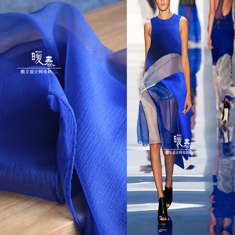 

Crepe Tulle Fabric Blue Organza DIY Patchwork Scarf Veil Background Decor Fluffy Skirt Wedding Dress Fashion Designer Fabric