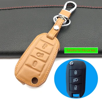 

3 Button Folding Keyless Remote Key Fob Genuine Leather Case Skin Cover Protector For Peugeot 3008 208 308 508 408 2008 RCZ 307