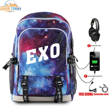 

New EXO printing Star colour backpack multifunction USB charging Travel bag for teenagers Boys Girls School Bags Travel Bags