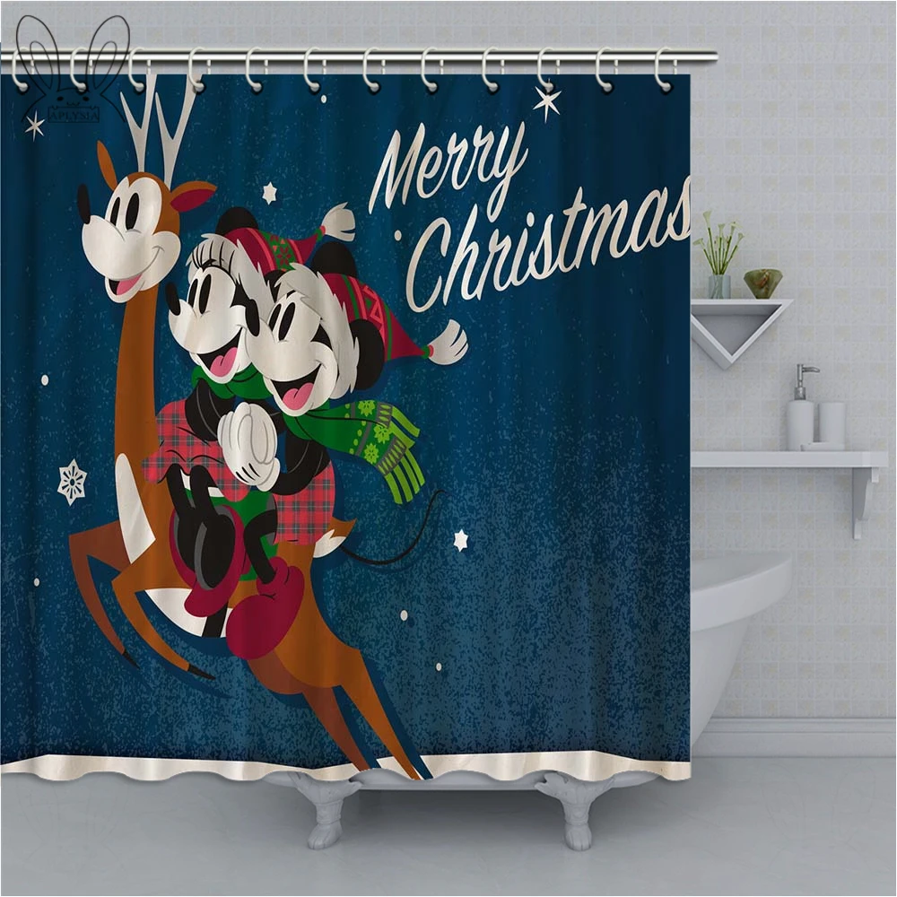 Рождественские украшения для дома Микки Маус мультфильм водонепроницаемый ткань ванная душевая занавеска моющаяся душевая занавеска 3D - Цвет: 3004