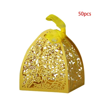 

50pcs Candy Boxes Rose Pattern Hollowed-Out Bonbon Boxes Wedding Favor Candy Cases