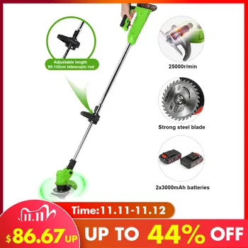 

21V Electric Grass Trimmer Wireless Lawn Mower Length Adjustable Garden Pruning Cutter Tools with 2Pcs 3000mAh Li-ion Battery
