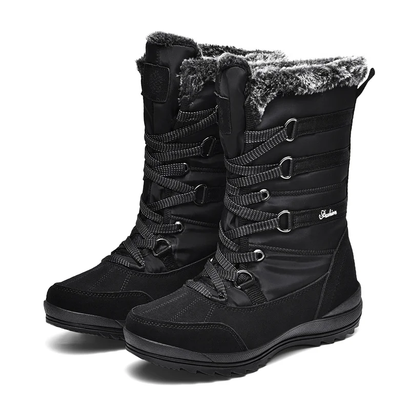 SKINDEEP/зимняя теплая женская обувь с резиновой подошвой и хлопковым утеплителем; высокие водонепроницаемые зимние сапоги - Цвет: SK-05-H5889-Black