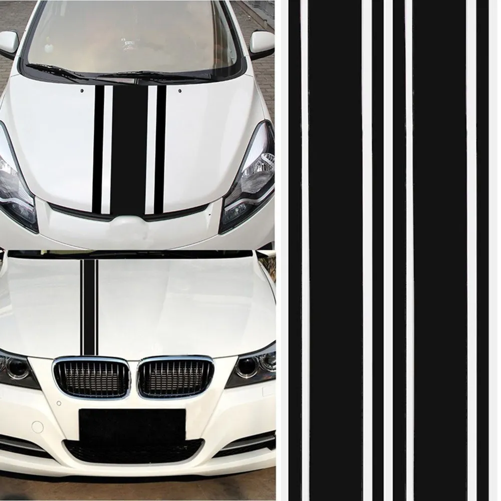 

2PCS 180*8CM Racing Stripes Hood Hood Car Stickers Vinyl Personalized Hood Decoration Stickers