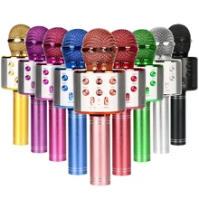 Ws858 bluetooth karaoke microfone sem fio alto-falante profissional handheld condensador microfone jogador de canto gravador microfone led