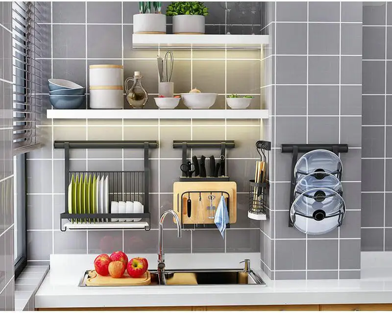 Окрашенная кухонная стойка для хранения посуды из нержавеющей стали, подставка для ножей, полка для приправ, настенная полка для хранения