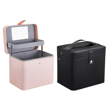 

Large-Capacity Portable Jewelry Desktop Storage Box Makeup Pu Box Cosmetics Makeup Box Display Stand with Mirror