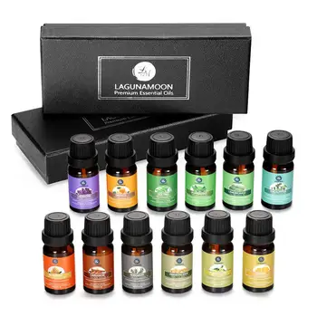 

Lagunamoon Pure Essential Oils 10ML 12pcs*Gift Set Diffuser Aromatherapy Lavender Rosemary Lemon Frankincense Ylang Orange Mint