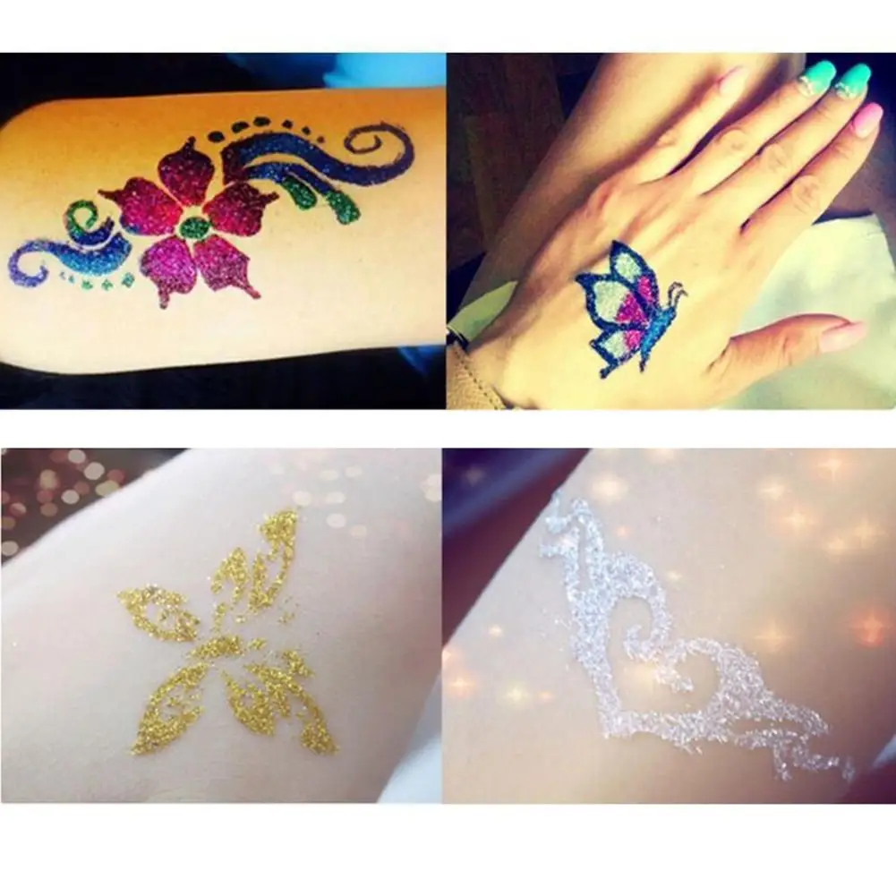 Glitter Tattoo Kits 24 Color 125 Templates Flash Diamond Flash for Temporary Tattoo Set Kids Face Body Painting Art Tools Set