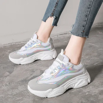 

Women Sneakers Autumn Winter Ladies Leather Casual Shoes Fashion White Red Bling Platform Shoes High 5CM Woman Chunky Sneakers