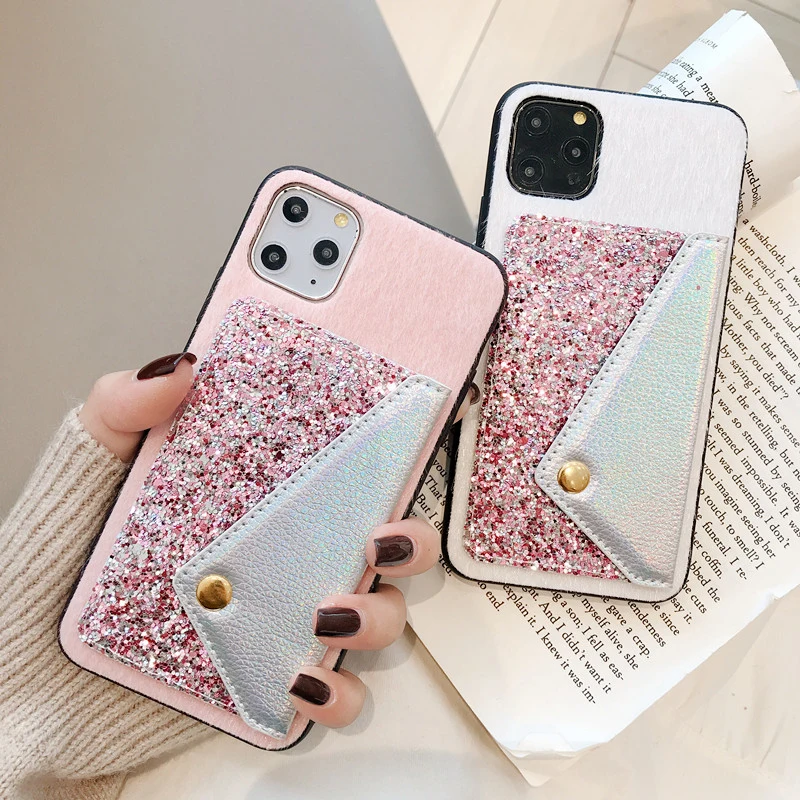 Чехол для iPhone 11 Pro Max корейский Блестящий кожаный чехол с откидной крышкой и
