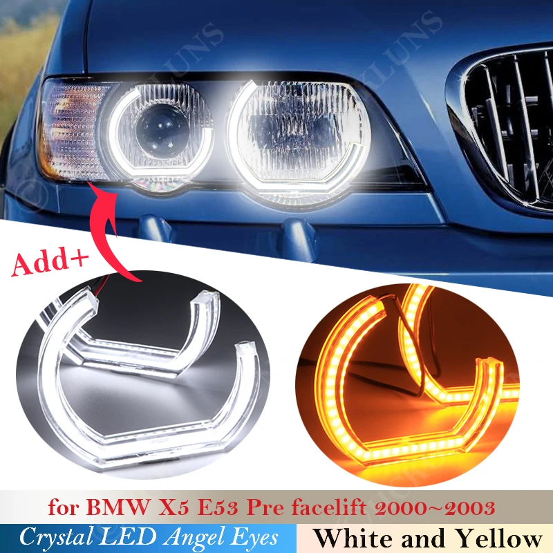 Crystal LED Angel Eyes DTM Style Halo Rings Light kits For BMW X5 E53 Pre facelift 2000 2001 2002 2003 headlight Turning Signal |